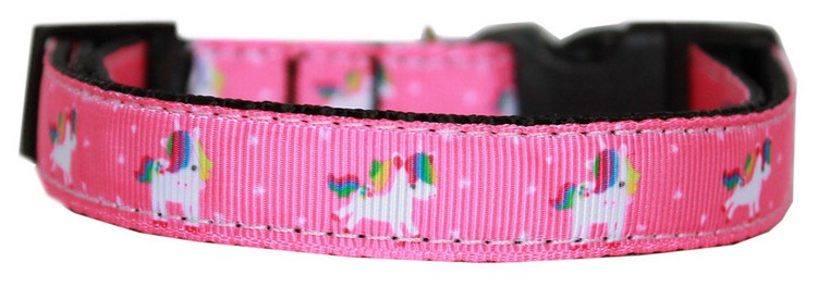 Pink Unicorn Nylon Dog Collar MD Narrow